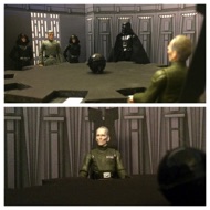 INTERIOR: DEATH STAR CONFERENCE ROOM. An Imperial Officer enters and stands before Governor Tarkin and the Lord Vader. TARKIN: “Yes.” OFFICER: "Our scout ships have reached Dantooine. They found the remains of a Rebel base, but they estimate that it has been deserted for some time. They are now conducting an extensive search of the surrounding systems.” #starwars #anhwt #toyshelf